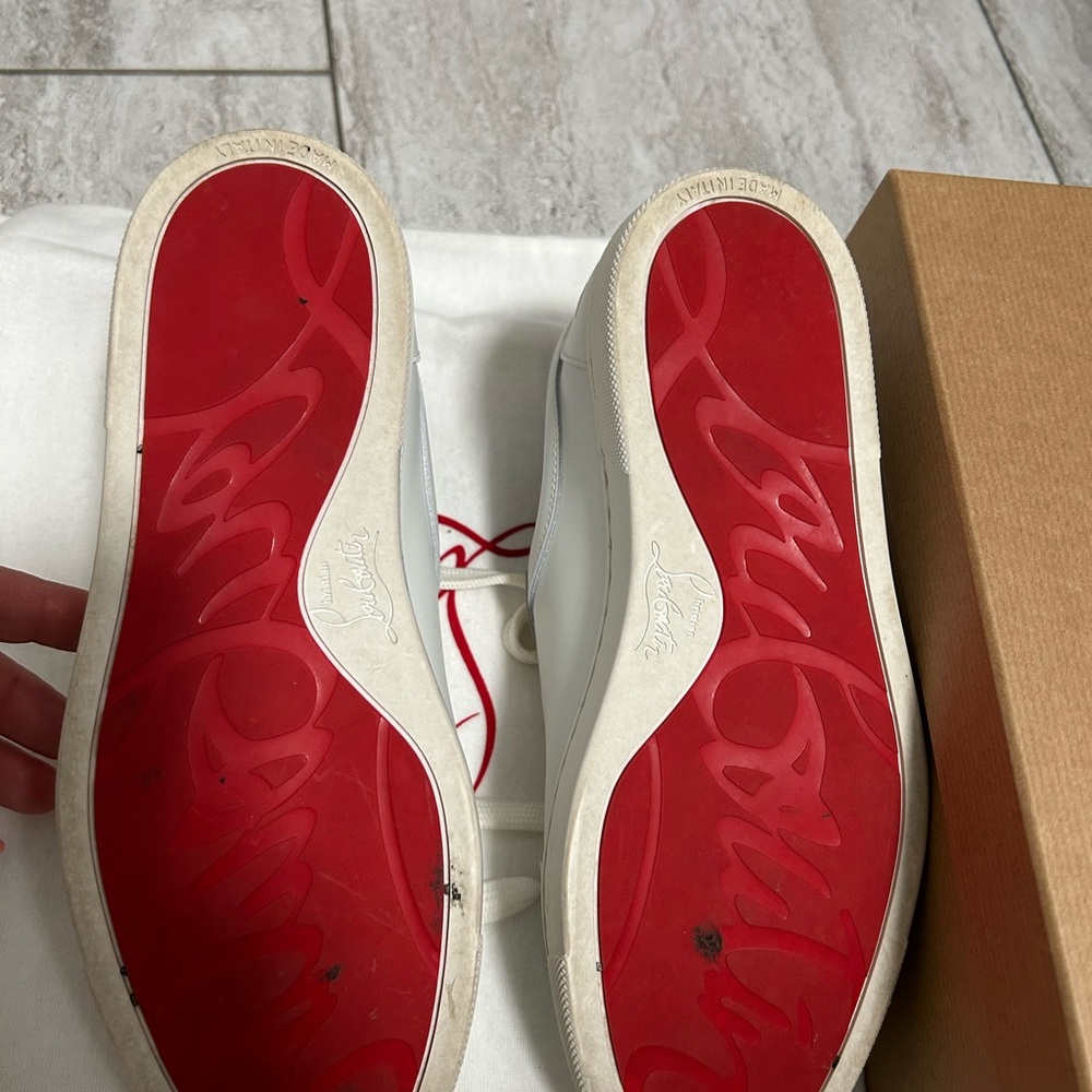 Christian Louboutin White Low-Top Script Sneakers - Picture 3 of 8